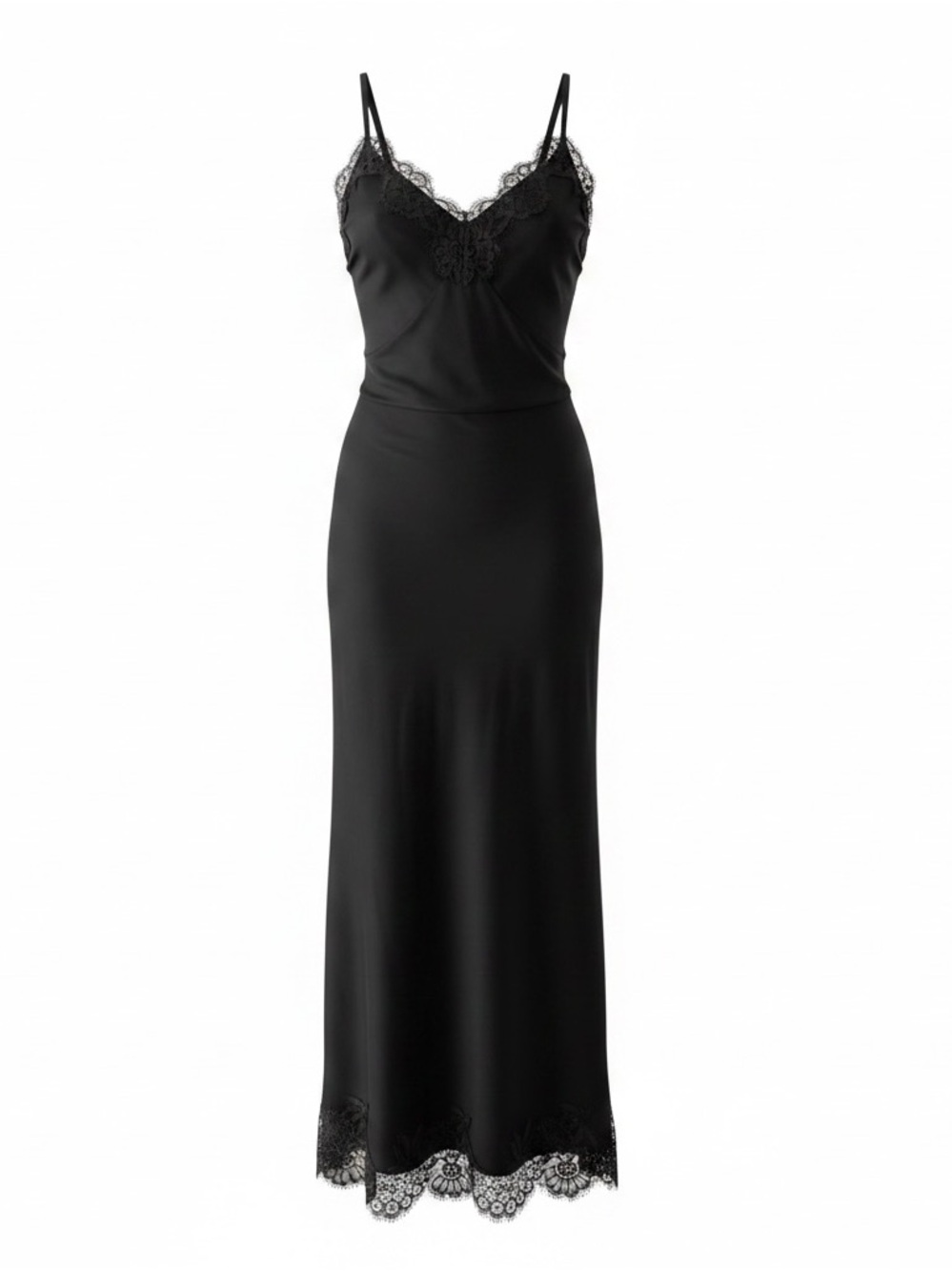 Polo by Ralph Lauren Black Lace-Trim Maxi Slip Dress
